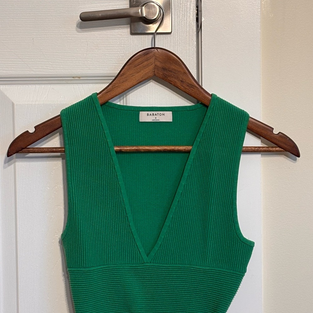 Babaton Green Ribbed Knit Top